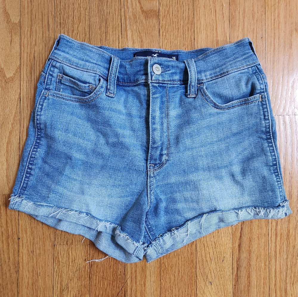 Hollister Blue Jean Shorts High-Waisted Cuffed, Size 26